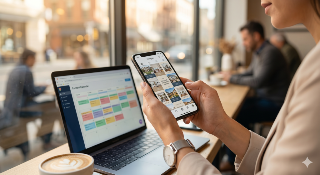 A real estate agent using AI to automate Instagram captions.